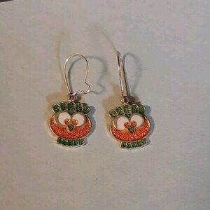Vintage Donley Enamel Owl Pierced Earrings MCM Style Multi-Colored